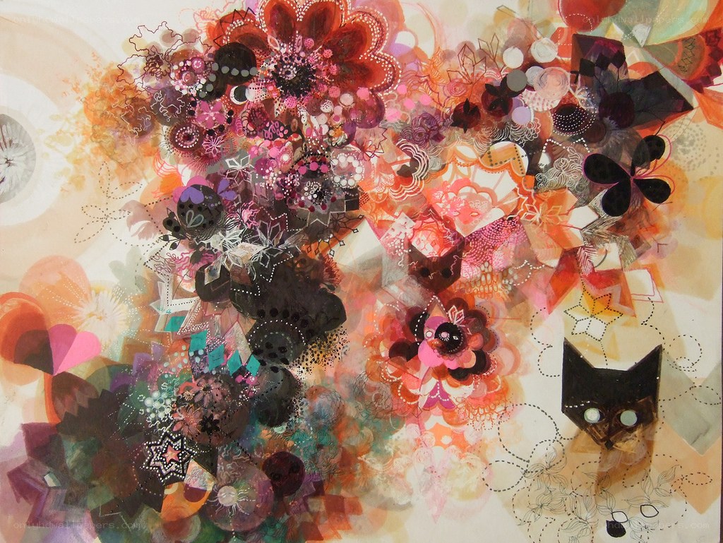 Abstract floral collage art