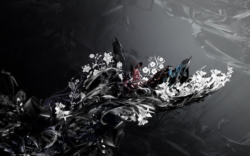 Abstract Floral Design — Black, Dramatic, Digital Art, Flowers