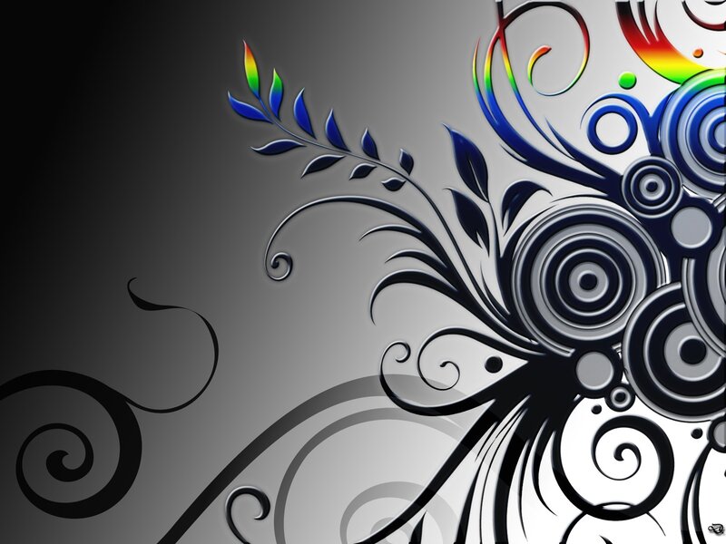 Abstract Floral Design — Black, Dynamic, Digital Art, Flowers