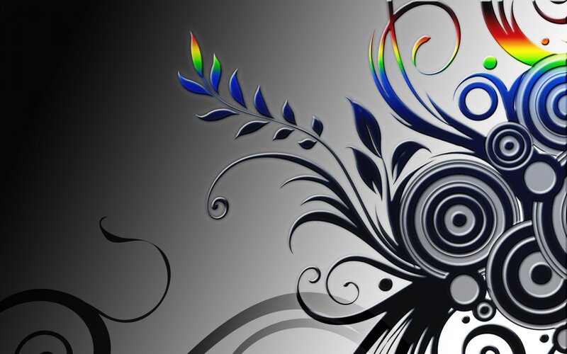 Abstract Floral Design — Black, Dynamic, Digital Art, Leaves