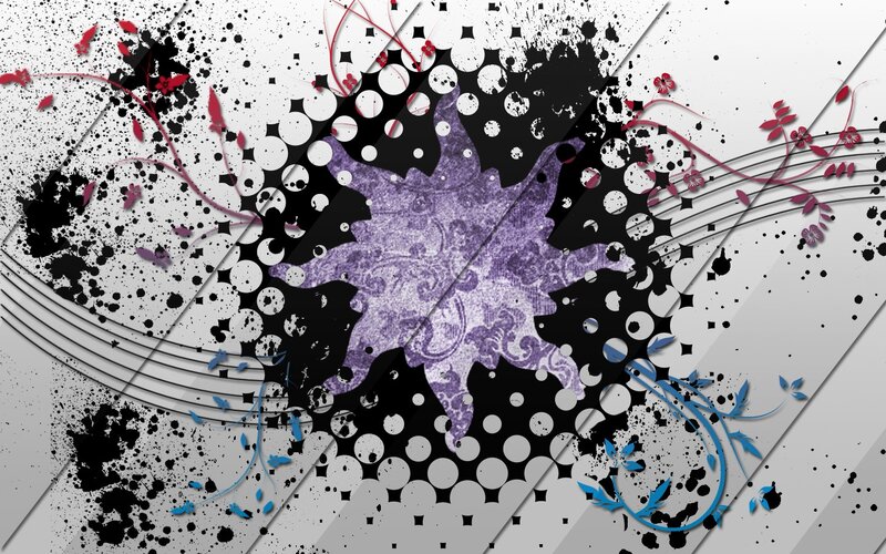 Abstract Floral Design — Black, Dynamic, Digital Art, Splatters