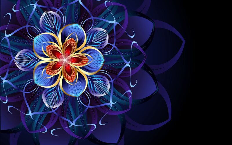 Abstract Floral Design — Blue, Dramatic, Digital Art, Flower