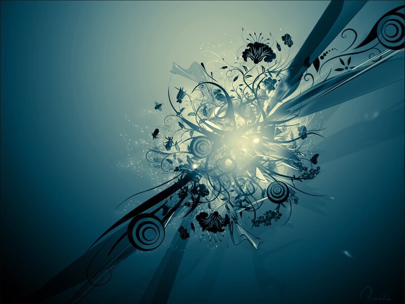 Abstract Floral Design — Blue, Dramatic, Digital Art, Flowers, Swirls