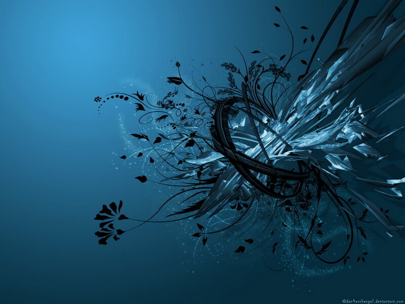 Abstract Floral Design — Blue, Dramatic, Digital Art, Flowers, Vines, Crystals