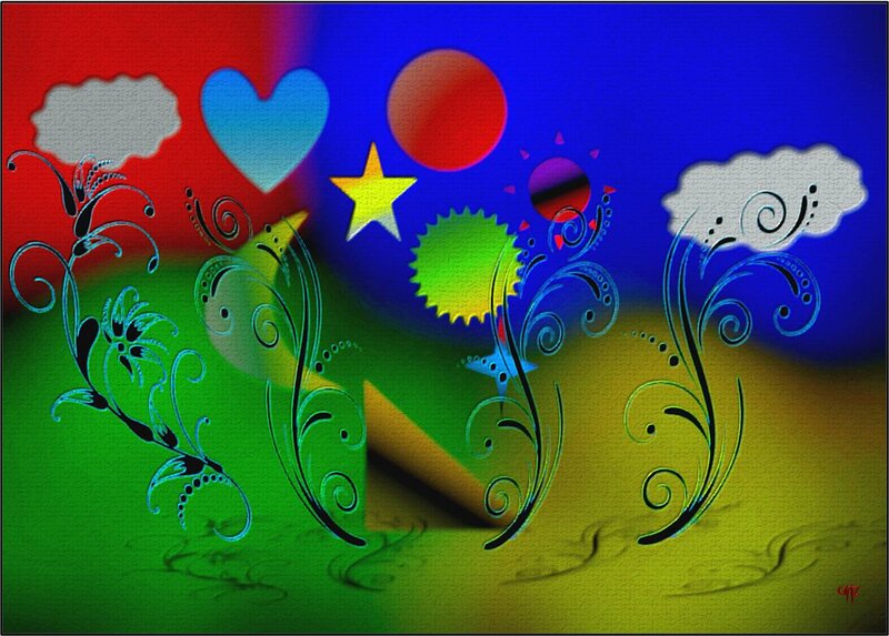 Abstract Floral Design — Blue, Dreamy, Digital Art