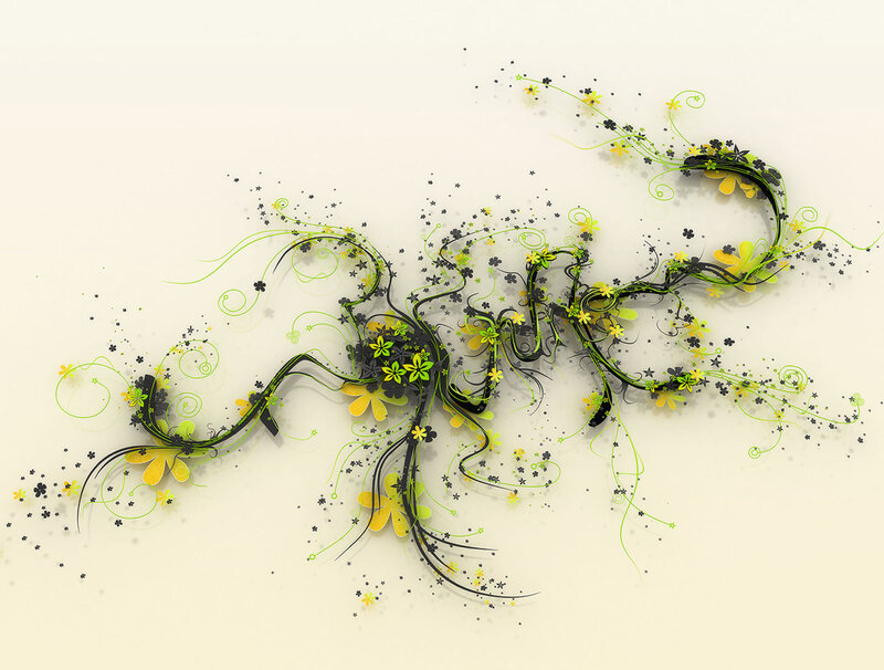 Abstract Floral Design — Green, Playful, Digital Art