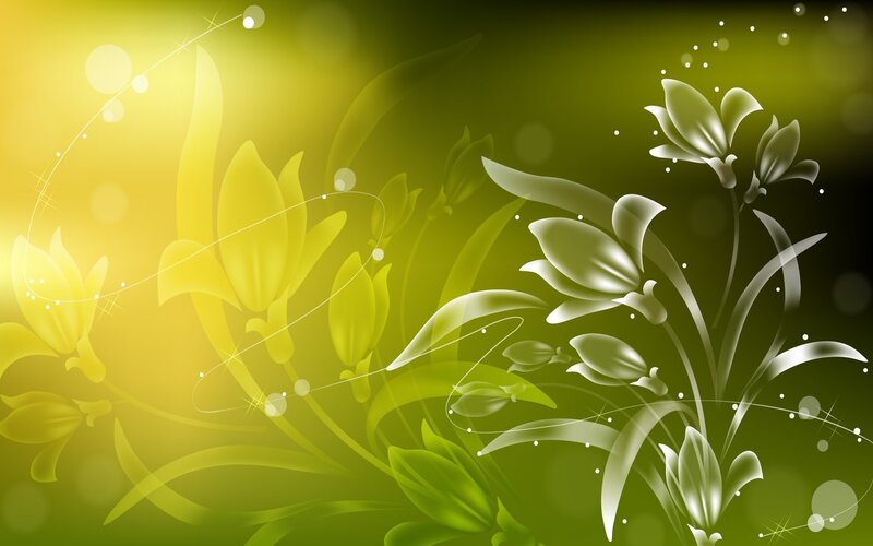 Abstract Floral Design — Green, Serene, Digital Art, Flowers, Leaves