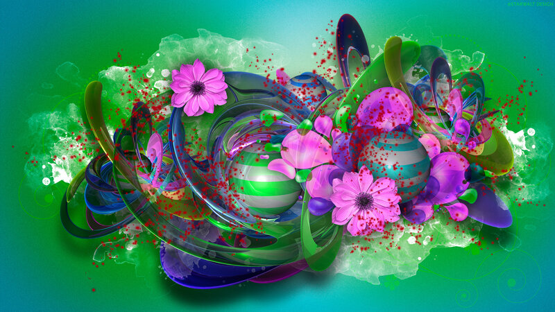 Abstract Floral Design — Green, Vibrant, Digital Art