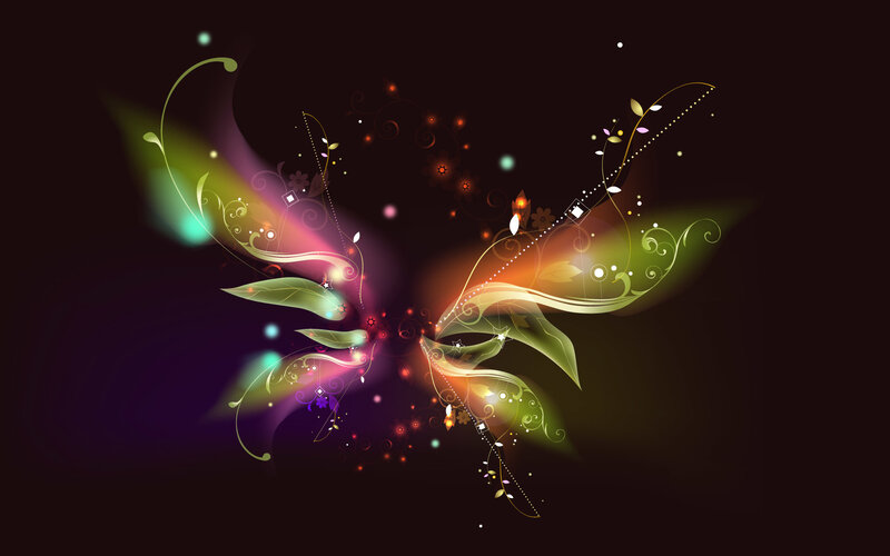 Abstract Floral Design — Green, Vibrant, Night, Digital Art