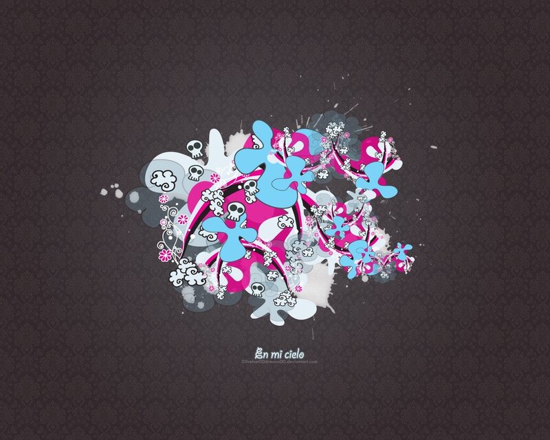 Abstract Floral Design — Pink, Playful, Digital Art, Skulls