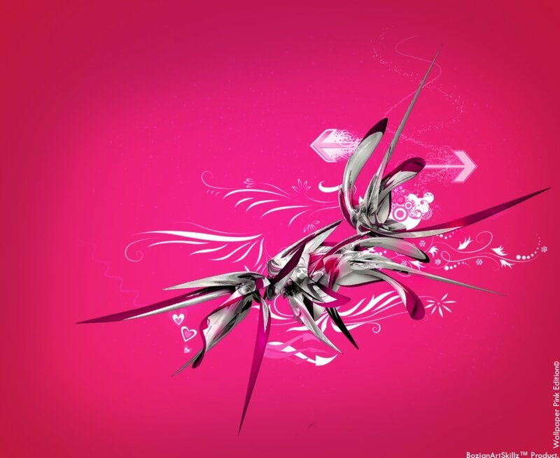 Abstract Floral Design — Pink, Vibrant, Digital Art, Flowers, Arrows