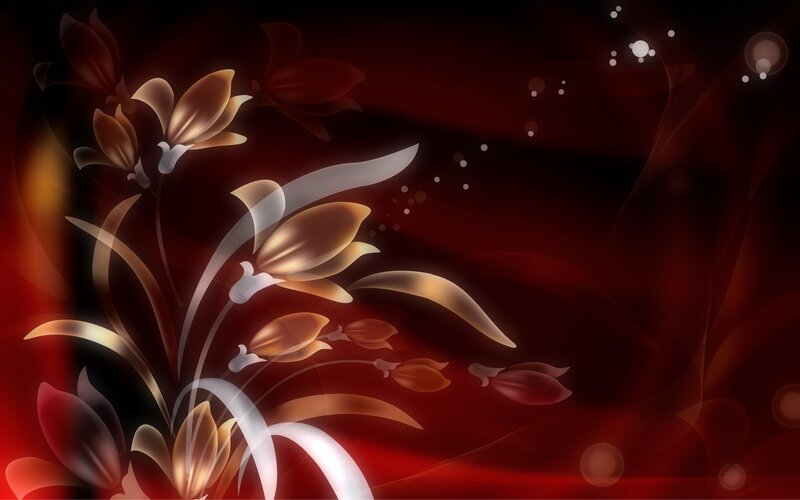 Abstract Floral Design — Red, Dramatic, Digital Art, Flowers, Leaves