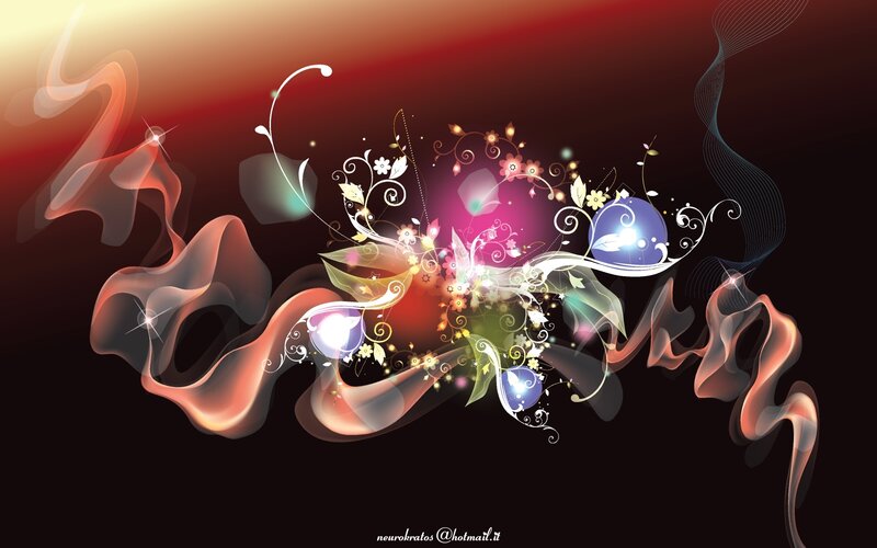 Abstract Floral Design — Red, Dramatic, Digital Art, Flowers, Swirls, Light Effects