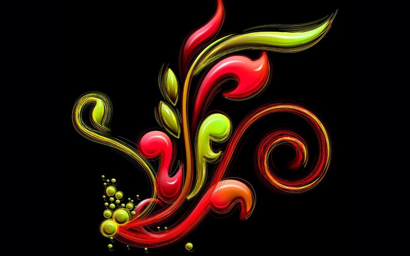 Abstract Floral Design — Red, Vibrant, Digital Art, Leaves