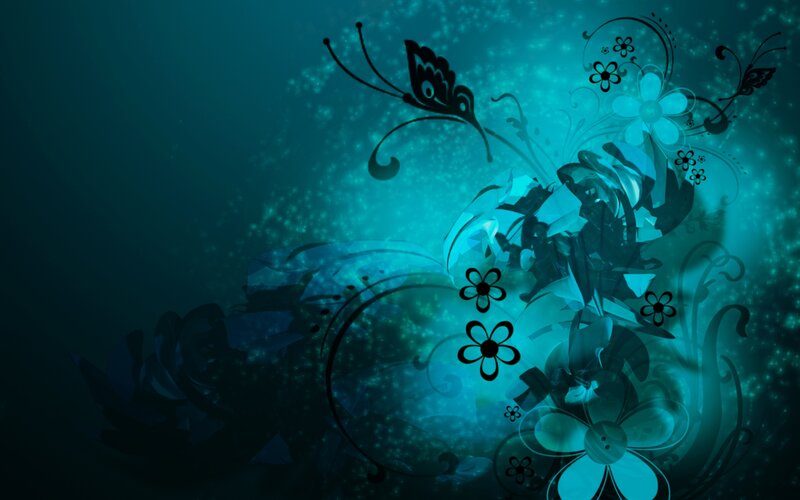 Abstract Floral Design — Teal, Dreamy, Digital Art