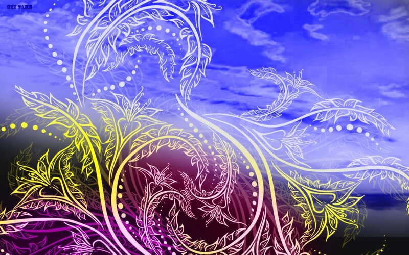 Abstract floral design with blue and purple background