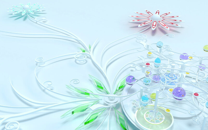 abstract floral design with colorful orbs