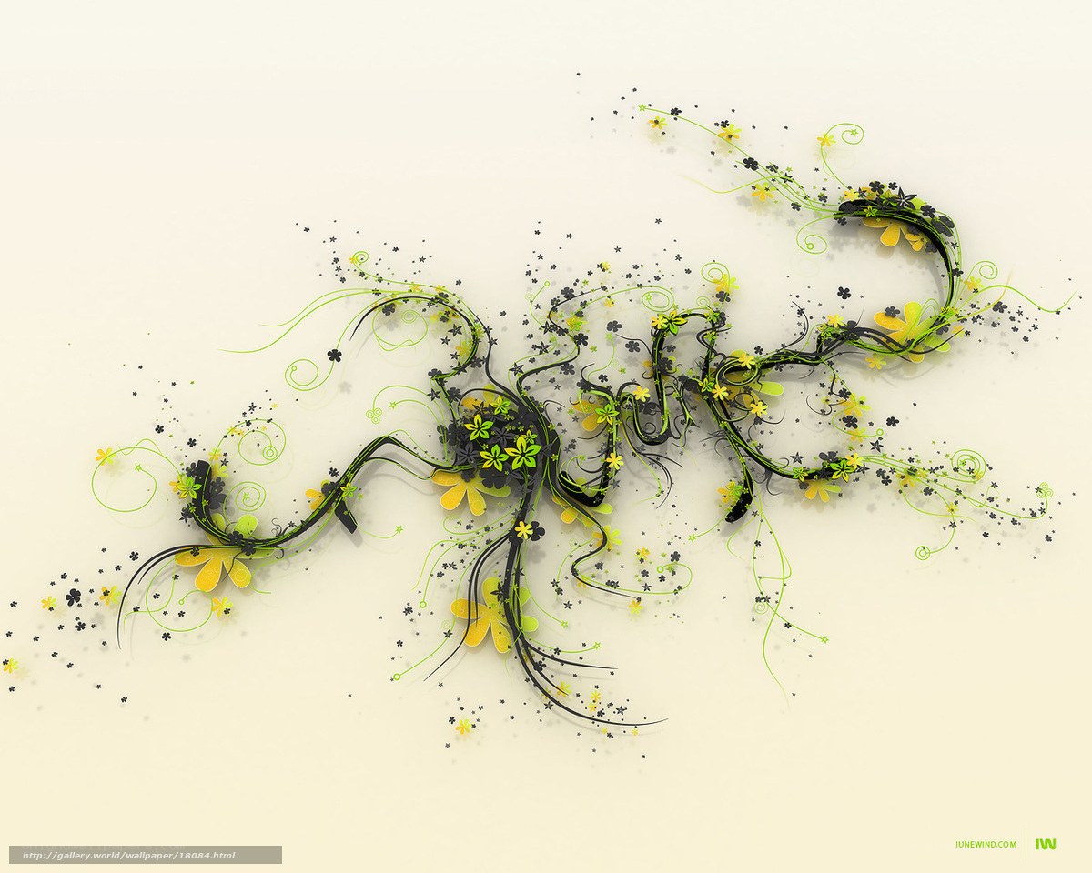 Abstract floral design with green and yellow elements