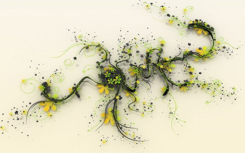 abstract floral design with green and yellow