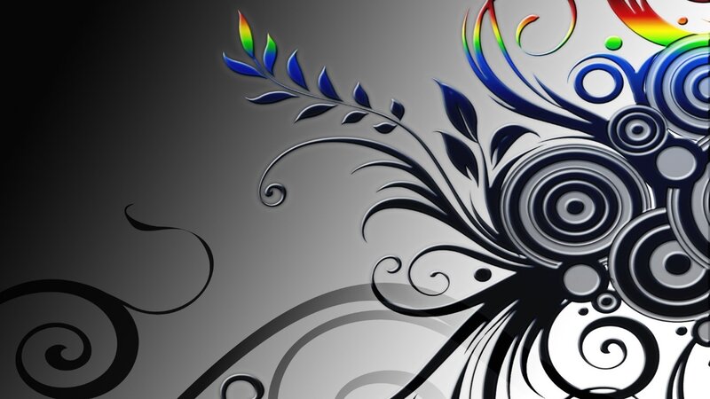 abstract floral design with rainbow accents
