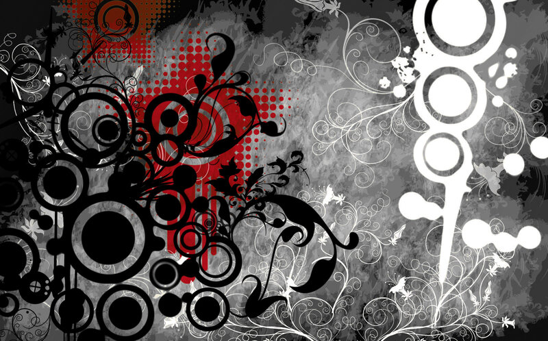 abstract floral design with red accent