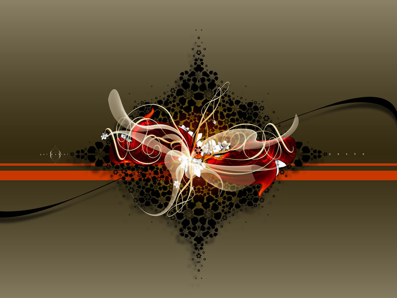 Abstract floral design with red and gold