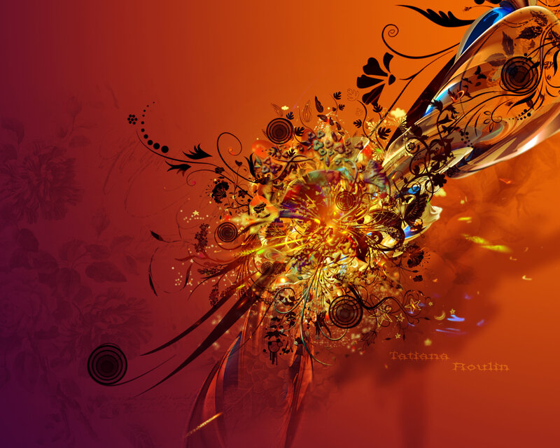 Abstract Floral Explosion — Orange, Dramatic, Digital Art, Flowers