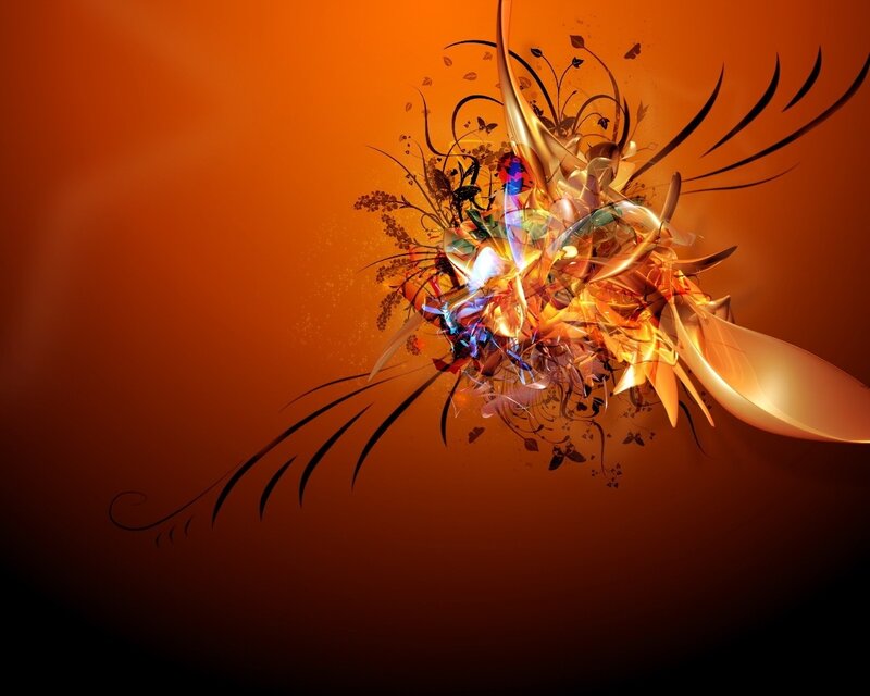 Abstract Floral Explosion — Orange, Dramatic, Digital Art