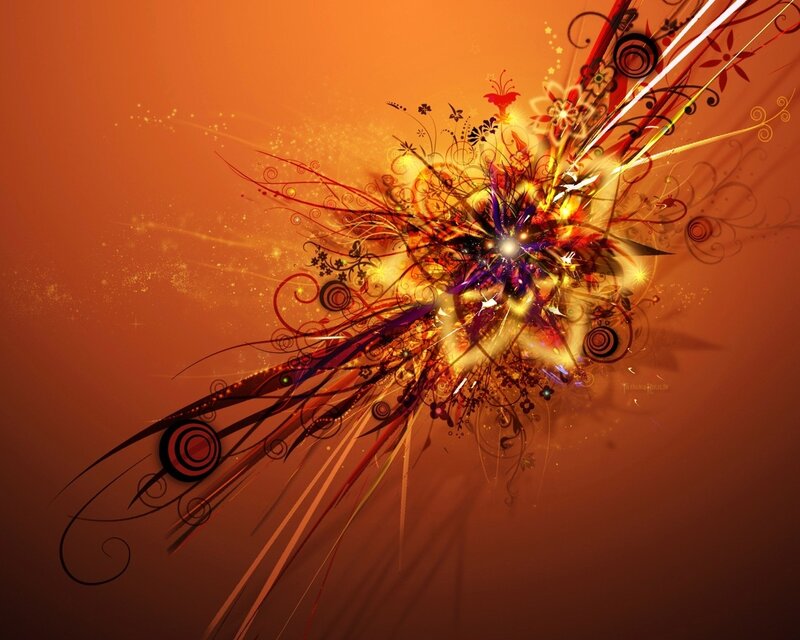 Abstract Floral Explosion — Orange, Dynamic, Digital Art