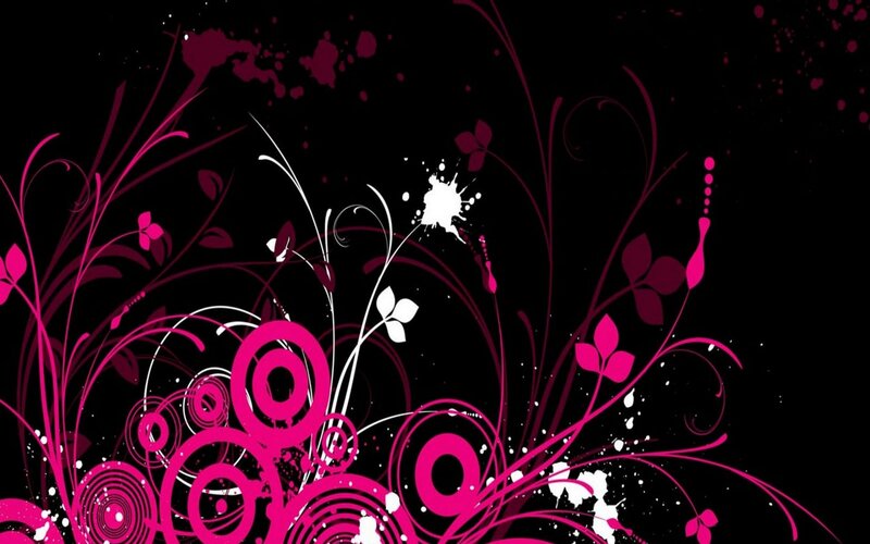 Abstract Floral Pattern — Black, Dynamic, Digital Art, Splatters