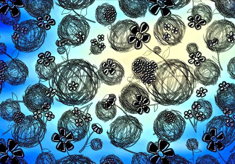 Abstract Floral Pattern — Blue, Calm, Digital Art