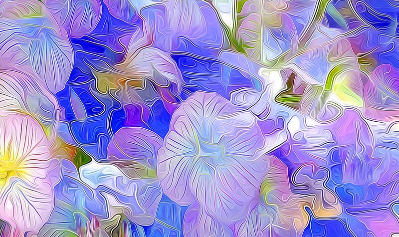 Abstract Floral Pattern — Blue, Dreamy, Digital Art, Flowers