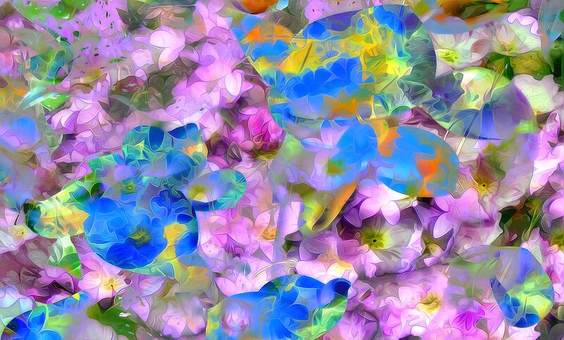 Abstract Floral Pattern — Blue, Dreamy, Digital Art