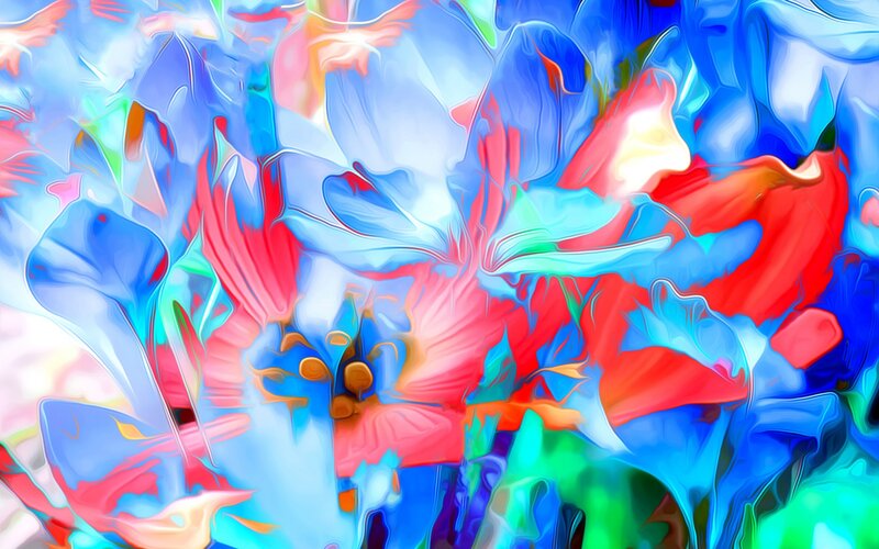 Abstract Floral Pattern — Blue, Vibrant, Digital Art, Flowers, Petals