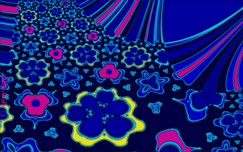 Abstract Floral Pattern — Blue, Vibrant, Digital Art, Flowers