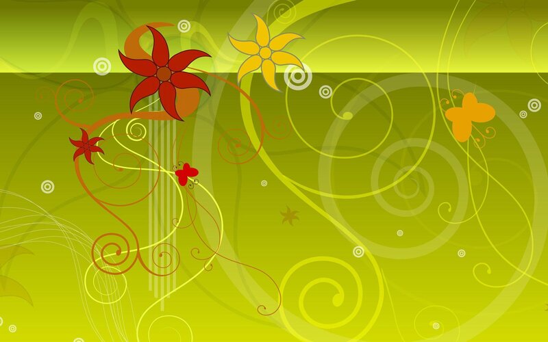 Abstract Floral Pattern — Green, Vibrant, Vector Art, Flowers, Swirls, Circles, Yellow