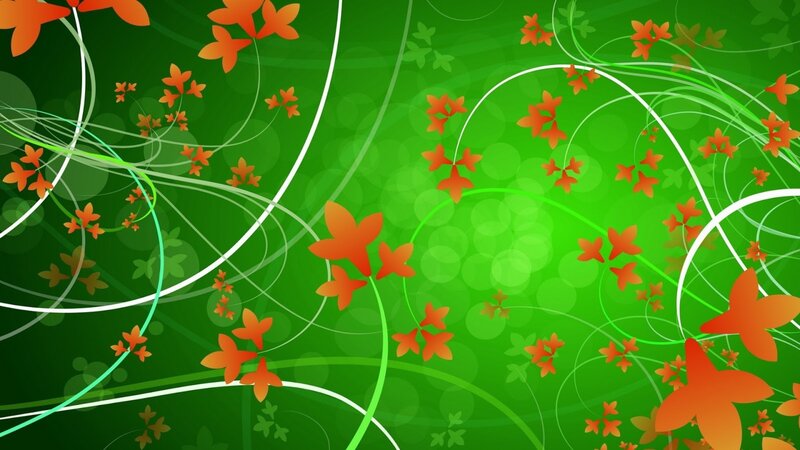 Abstract Floral Pattern — Green, Vibrant, Vector Art, Flowers, Vines, Circles, Orange, White