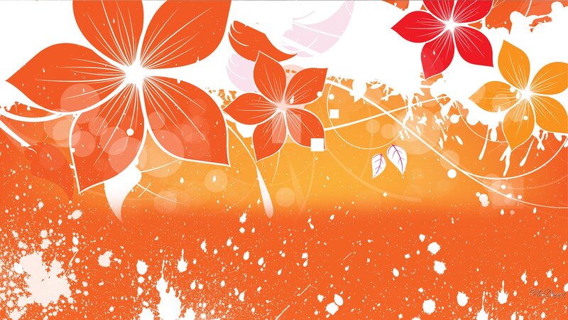Abstract Floral Pattern — Orange, Vibrant, Digital Art
