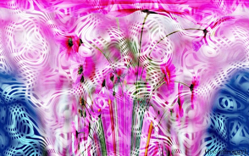 Abstract Floral Pattern — Pink, Dreamy, Digital Art, Flowers, Vase