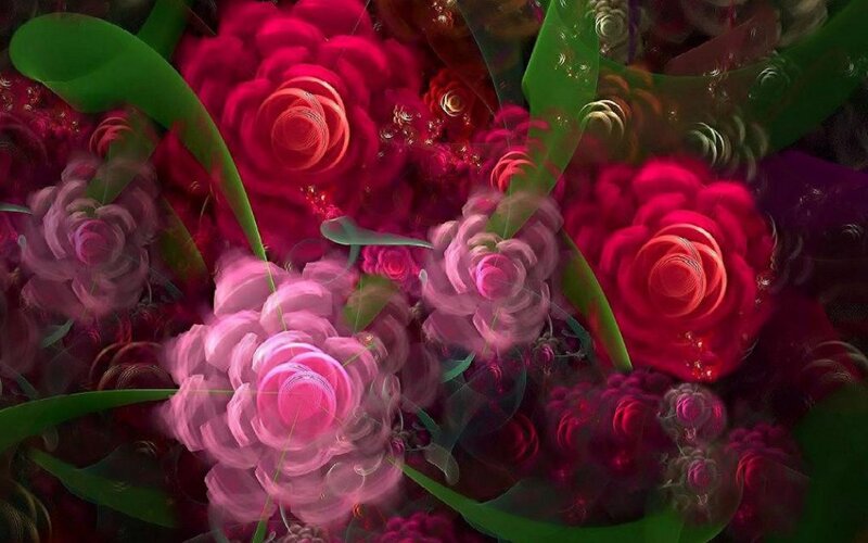 Abstract Floral Pattern — Pink, Vibrant, Digital Art, Flowers, Leaves