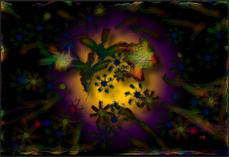 Abstract Floral Pattern — Purple, Dreamy, Digital Art, Flowers, Branches