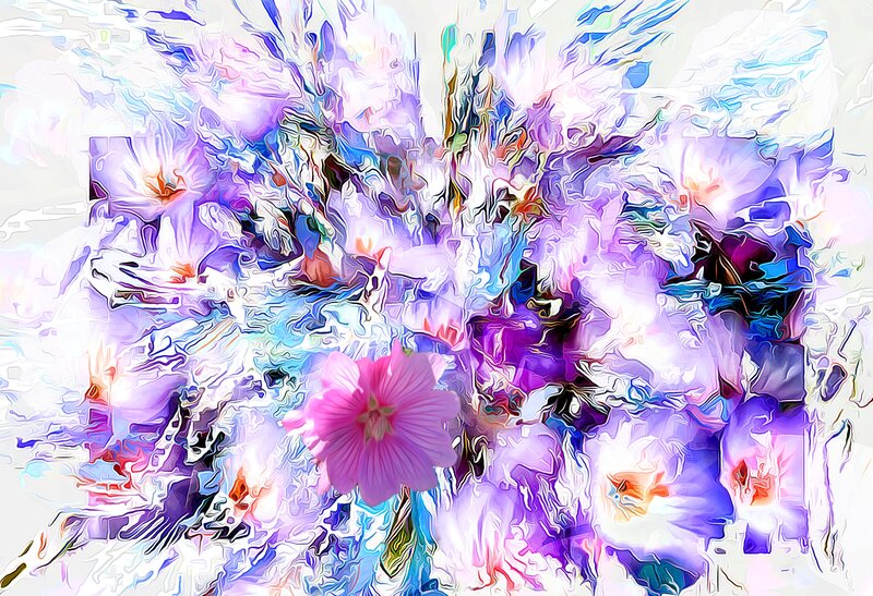 Abstract Floral Pattern — Purple, Vibrant, Digital Art, Flowers, Paint