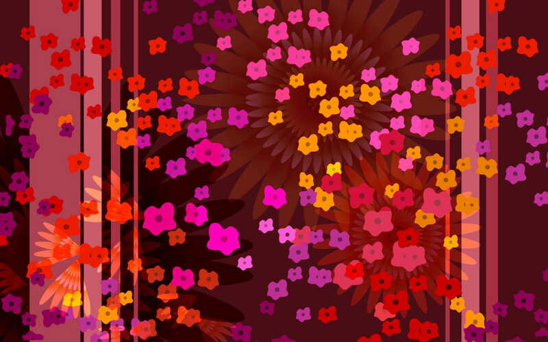 Abstract Floral Pattern — Red, Vibrant, Digital Art, Flowers, Stripes