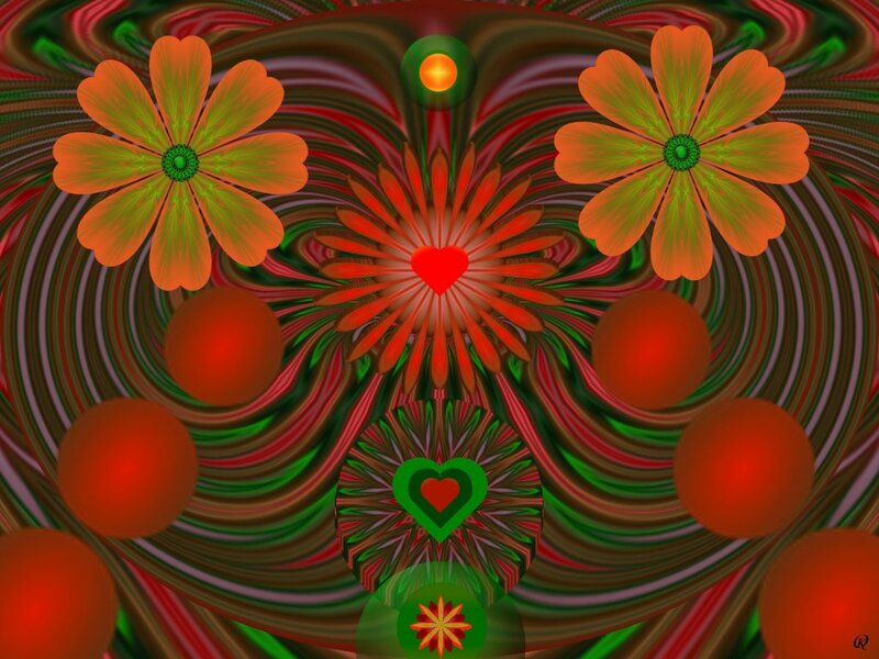 Abstract Floral Pattern — Red, Vibrant, Digital Art, Flowers