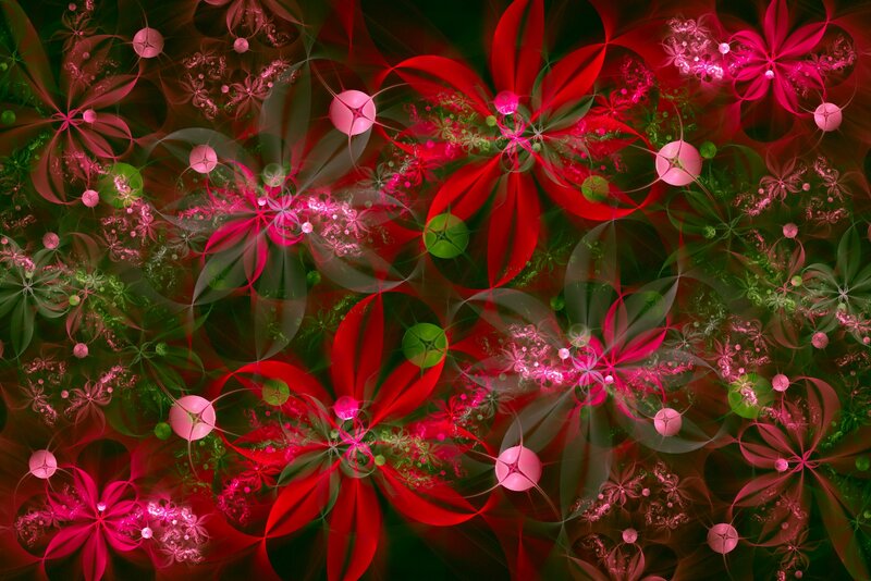 Abstract Floral Pattern — Red, Vibrant, Digital Art