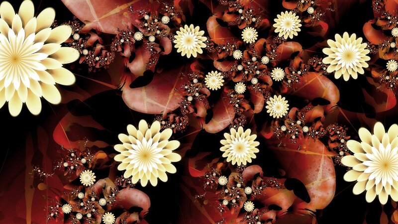Abstract Floral Pattern — White, Dramatic, Digital Art