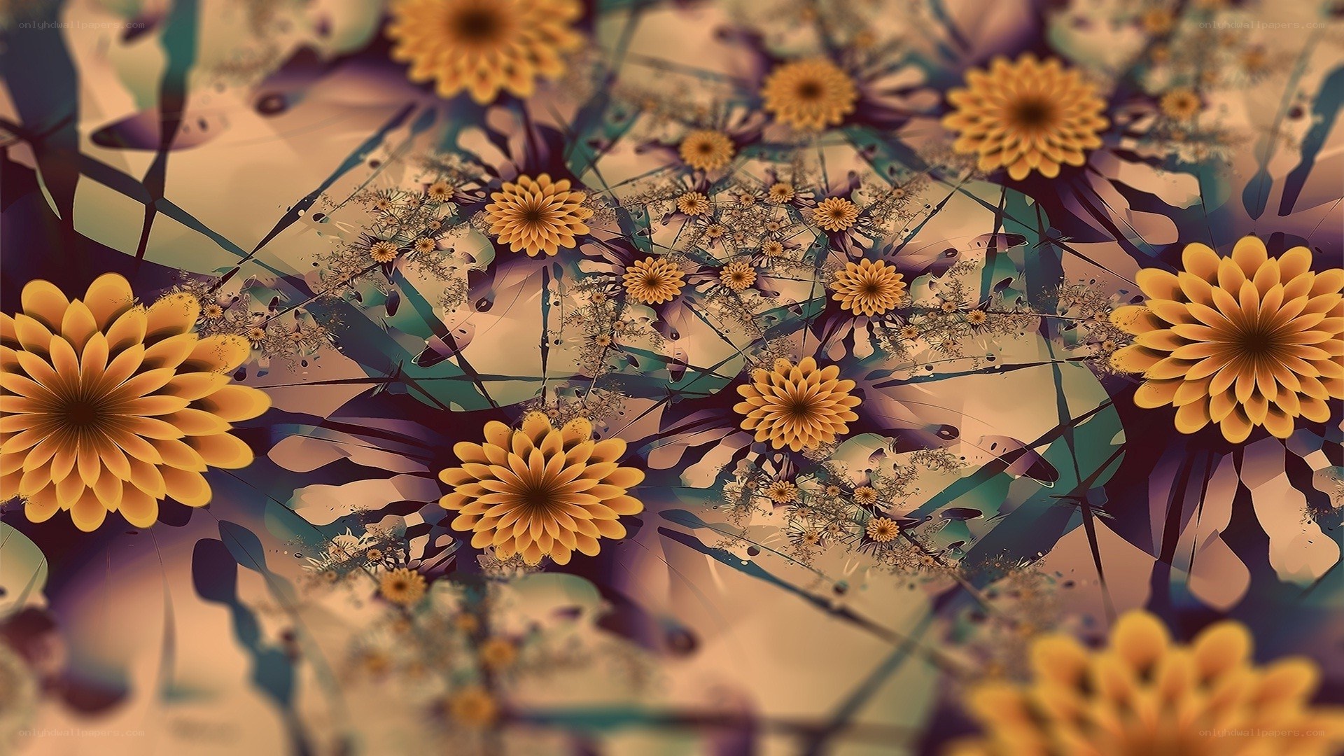 Abstract floral pattern with yellow flowers