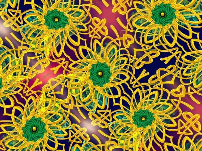 Abstract Floral Pattern — Yellow, Vibrant, Digital Art