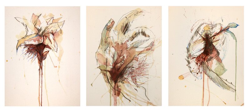Abstract floral watercolor triptych