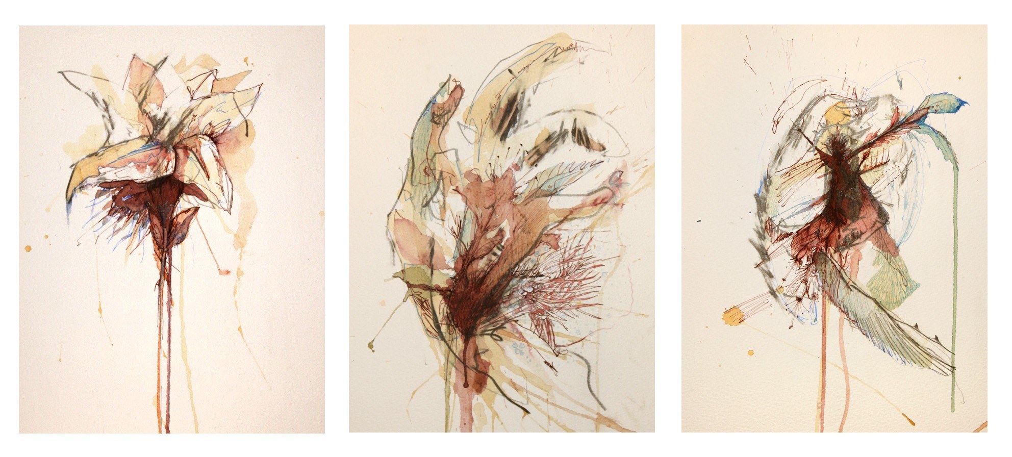 Abstract floral watercolor triptych